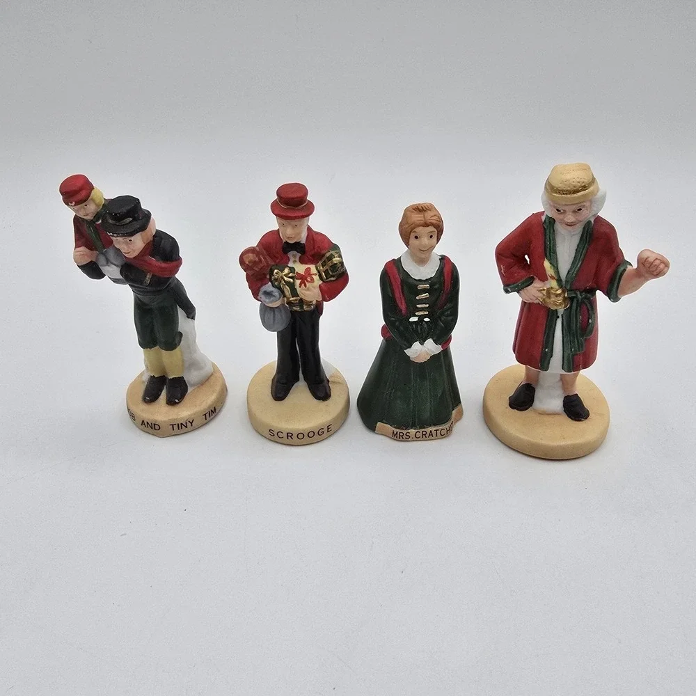 Vtg Christmas Village Figures Lot‎ Ceramic Miniature Scrooge Bob Tiny Tim